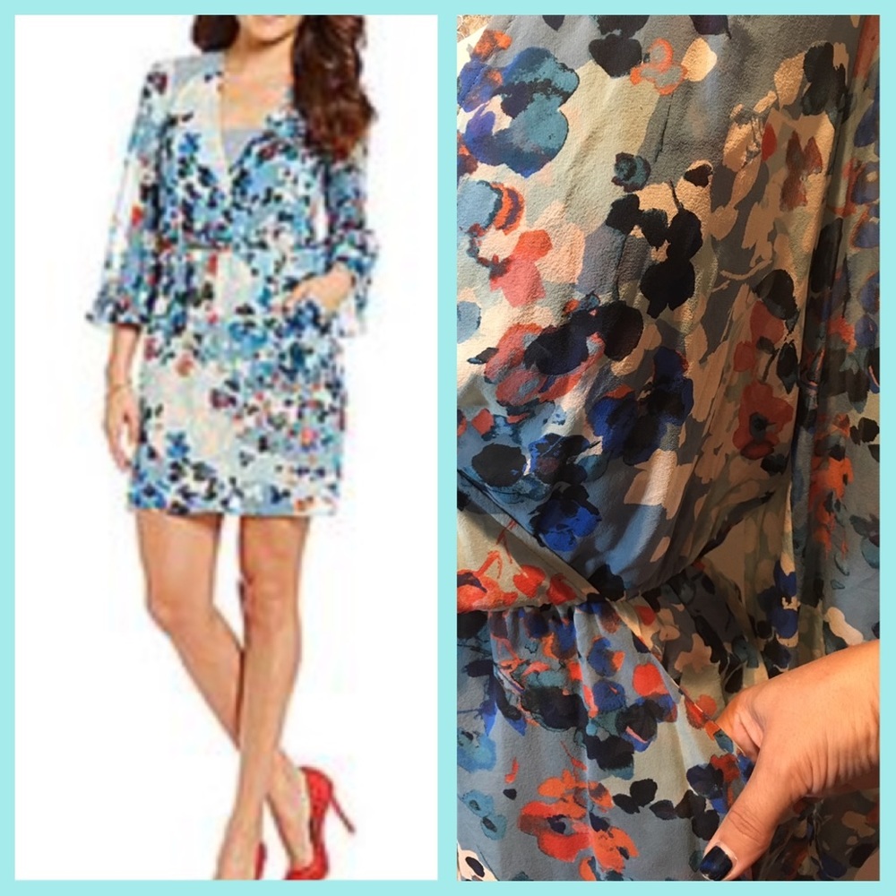 NWOT BCBG faux wrap blouson cocktail dress